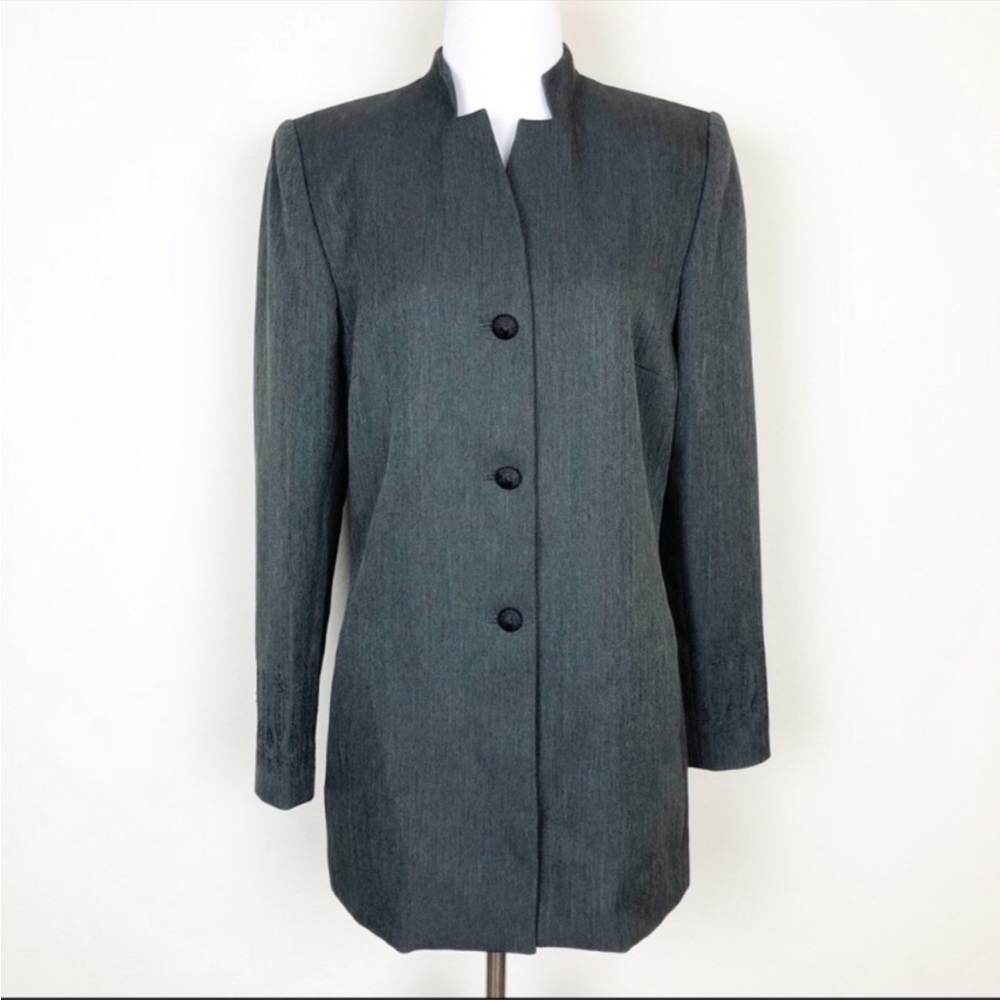 Vintage Travis Ayers Dark Gray Long Blazer/Jacket w/Embroidered Sleeves - Size 6